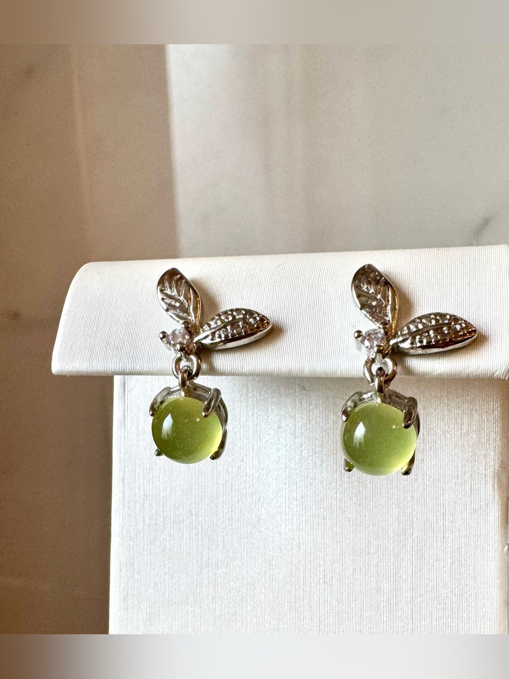 Prehnite crystal stud earrings 925 posts dangle berries sage green